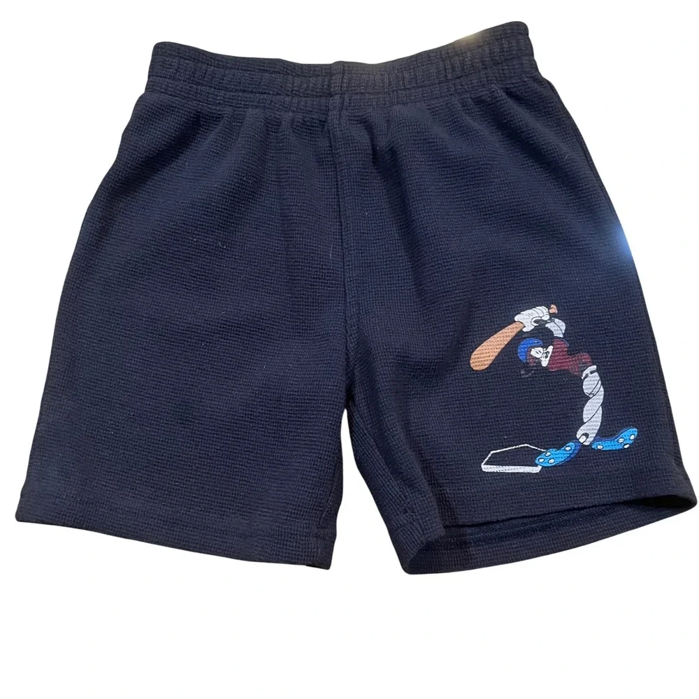 Mickey & Co Vintage Goofy Baseball Thermal Waffle Knit Shorts Kids 4T Navy Black